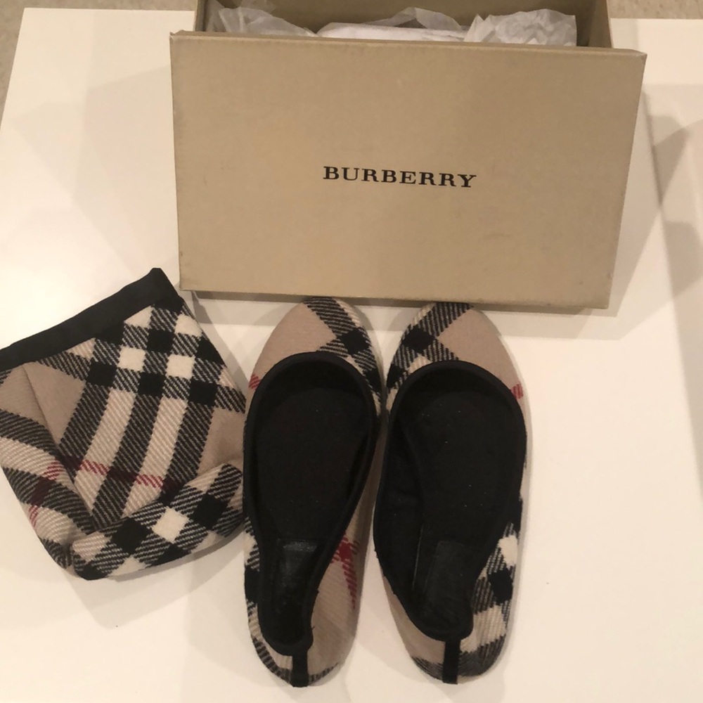 Burberry nova check camel wool slippers with case 39 Rare